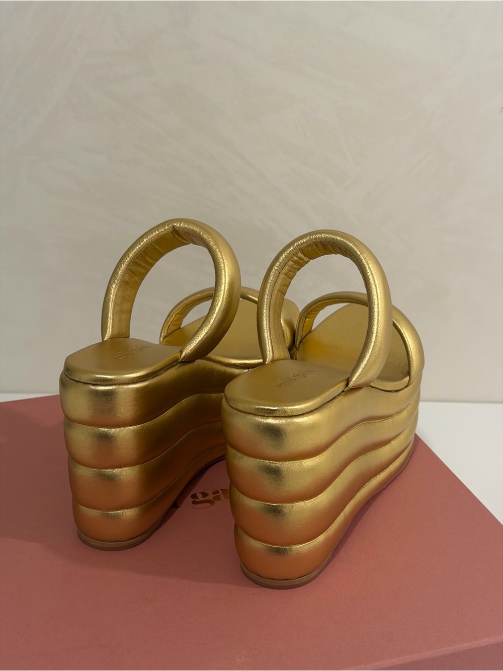 cult gaia Metallic Gold Wave Platform Sandals